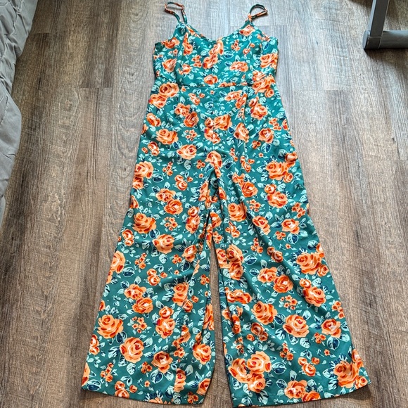 SHEIN Pants - SHEIN Floral Jumpsuit in Teal and Orange